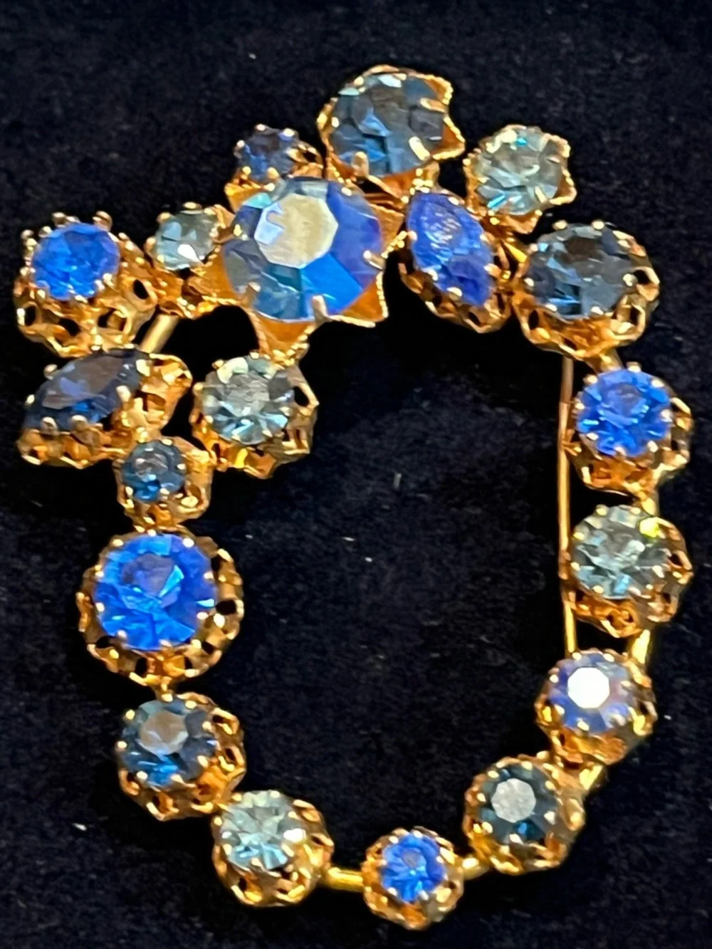 Vintage Austrian Blue Aurora Borealis Crystal Brooch